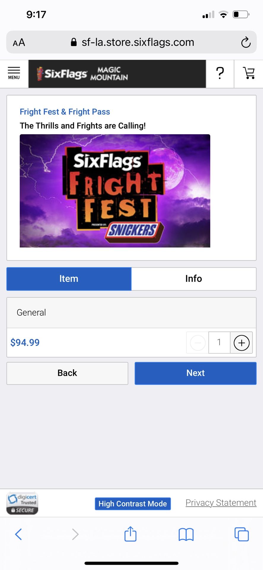 2 Six Flags Fright Fest Passes 