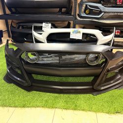 For 2018-2023 Ford Mustang GT500 Style Full Convertion Bumper With LED Grille