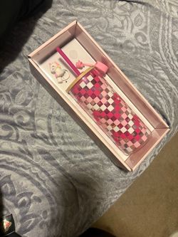 Pink Checkered Glass Tumbler with Straw