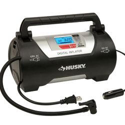New: Husky 12 V/120 V Corded Electric Tire Inflator - Black