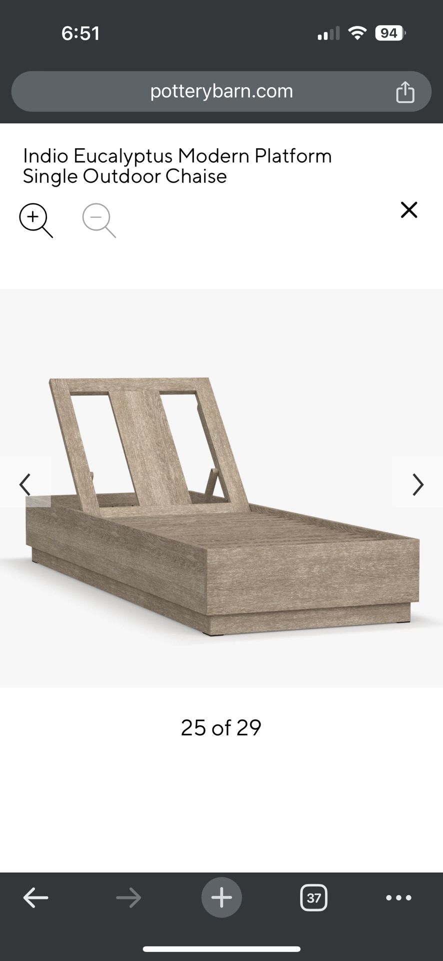 Pottery Barn Indio Platform Outdoor Chaise - Weathered Gray