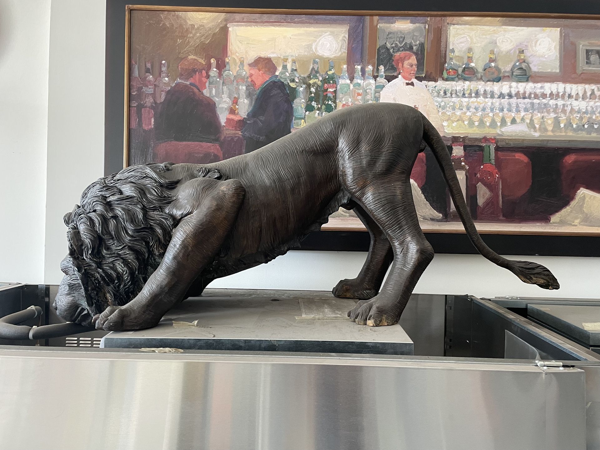 Metal Lion Drinking Water Statue