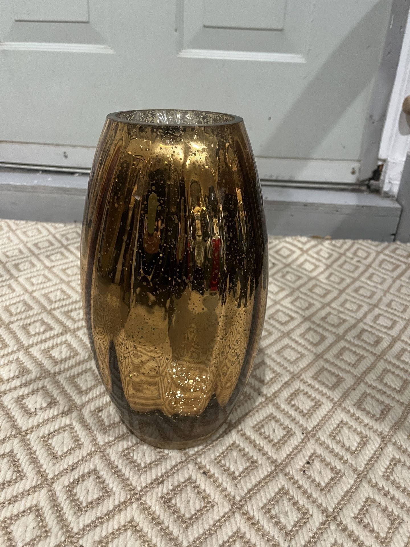 Gold Glass Vase approx H11.5”W6.5”opening top 4” round