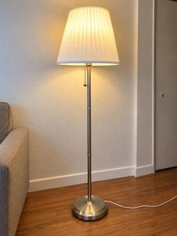 Silver Floor Lamp with White Pleated Shade