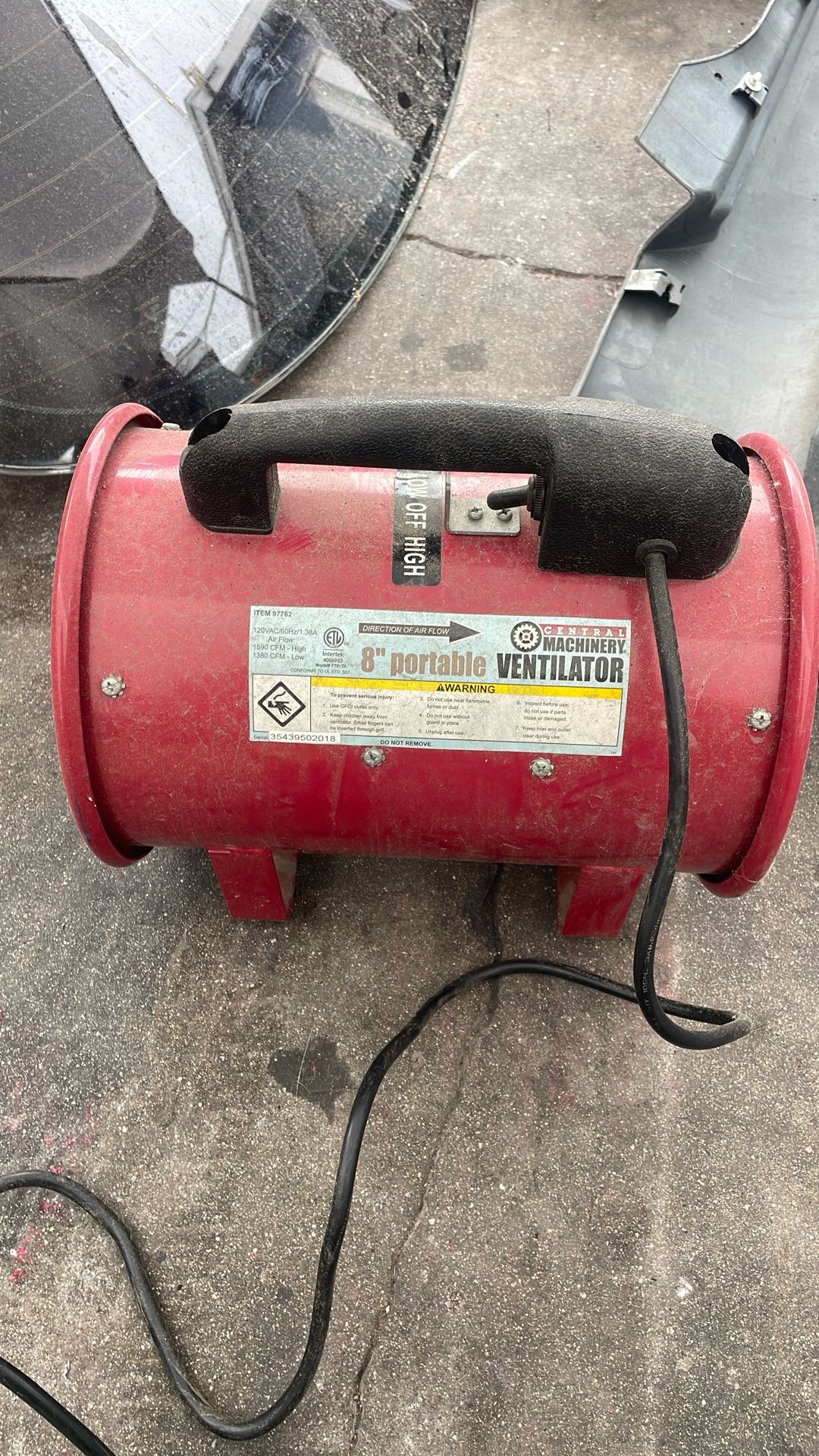 8” portable ventilator very strong