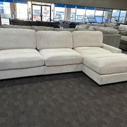 Cream Corduroy Soft Sectional Sofa 