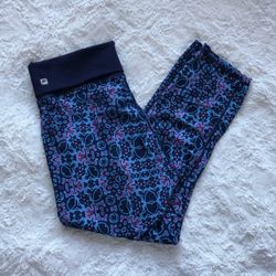 FABLETICS Blue Pink Geometric Print Foldover Waistband Crop Leggings