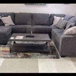 Ultra Cozy Dark Slate Oversized Couch Sectional With Chaise🤩 Brand New ☀️ Living Room Set ✅