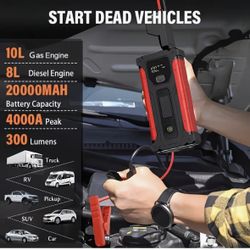 5-in-1 Portable Car Battery Jump Starter 12V Fast Start, Battery Boost, USB I/O, LED Emergency Light, Reliable Power, Roadside/Vehicle Emergency Tools