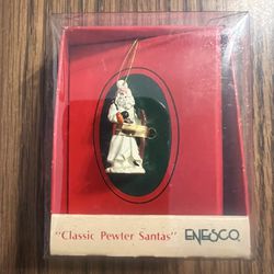 CLASSIC PEWTER SANTAS, ENESCO, VINTAGE 1989, CHRISTMAS ORNAMENT