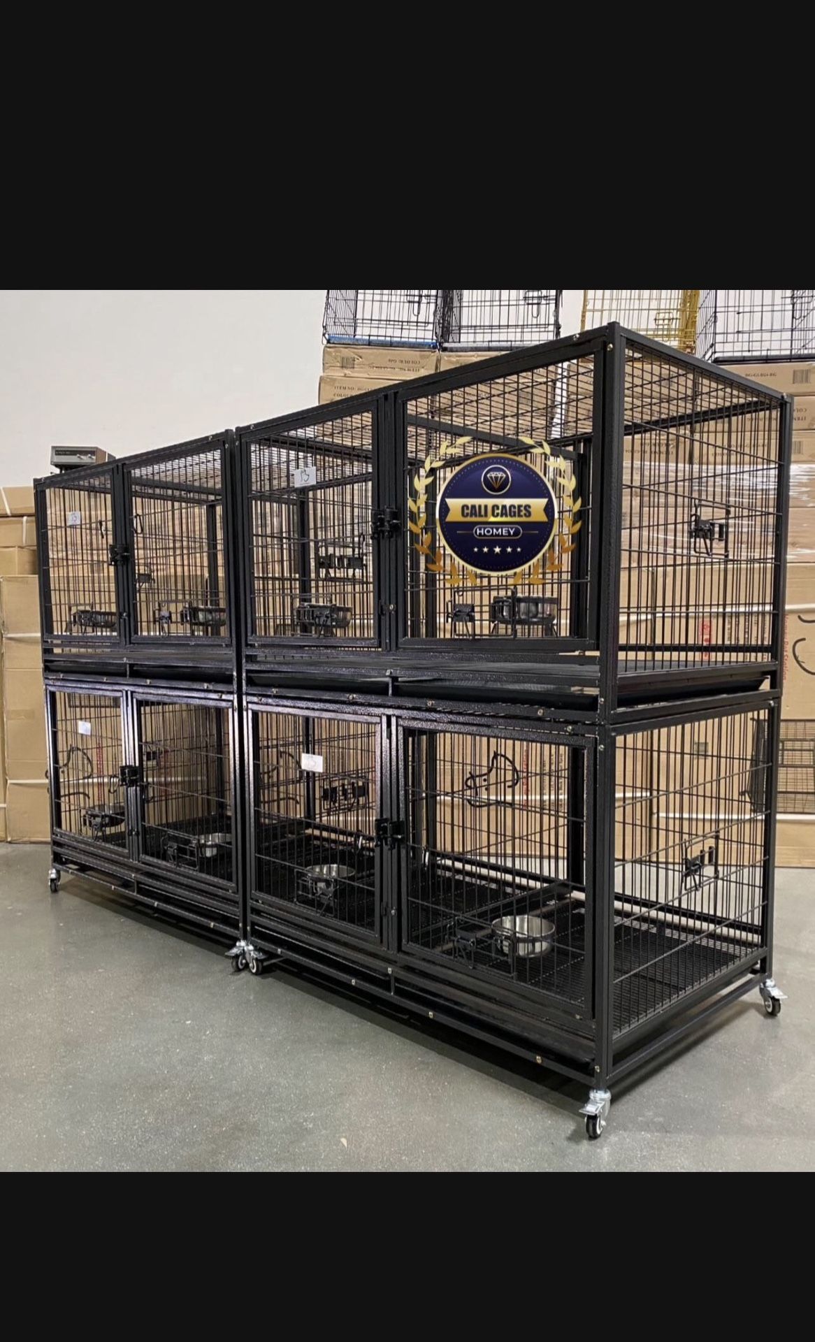 Dog Pet Cage Kennel Size 43 With Divider And Feeding Bowls Set Of 4