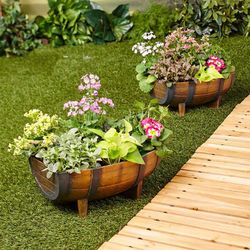Pocket Planet For Flowers Half-Barrel Planters Set Of 2