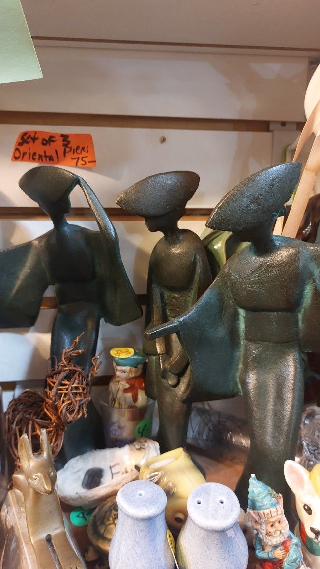 Set Of 3 Unique Bronze Statues 