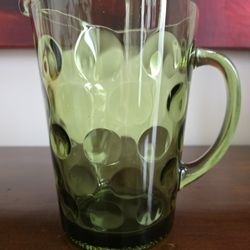 Green glass pitcher titled 'Eldorado' by Hazel-Atlas