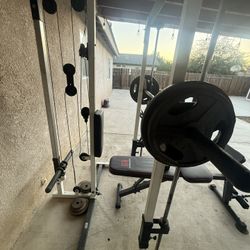Weights- Squat Machine, bench and Ab Machine$250—-Garage Door Opener-$75