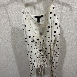 Black Floral Print Ruched Long-Sleeve Top