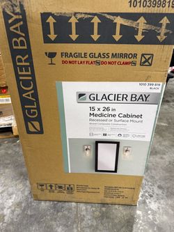 Glacier Bay 15-1/4 in. W x 26 in. H Rectangular Framed Recessed or Surface-Mount Bathroom Medicine Cabinet with Mirror, Black