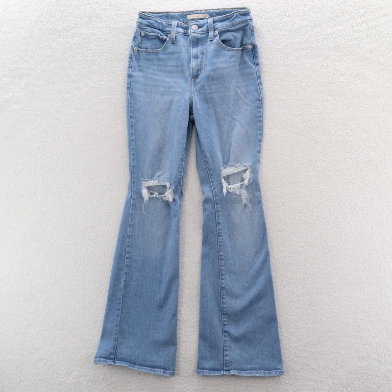 Levi's Jeans Women's 28 Blue 726 Flare Light Wash Distressed Bohemian Stretch