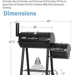 Offset Smoker Charcoal Grills with 28 Inch Cook Chamber