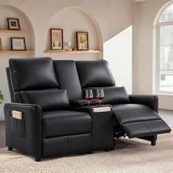 Black Faux Leather Double Recliner Loveseat