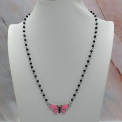 Handmade Butterfly Focal Black Beads Dainty Beaded Chain Necklace