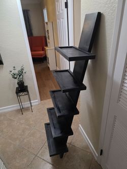 Black wood ladder shelf