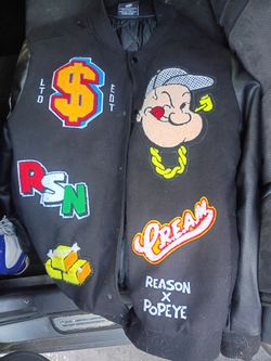 Reason black Popeye letterman varsity jacket