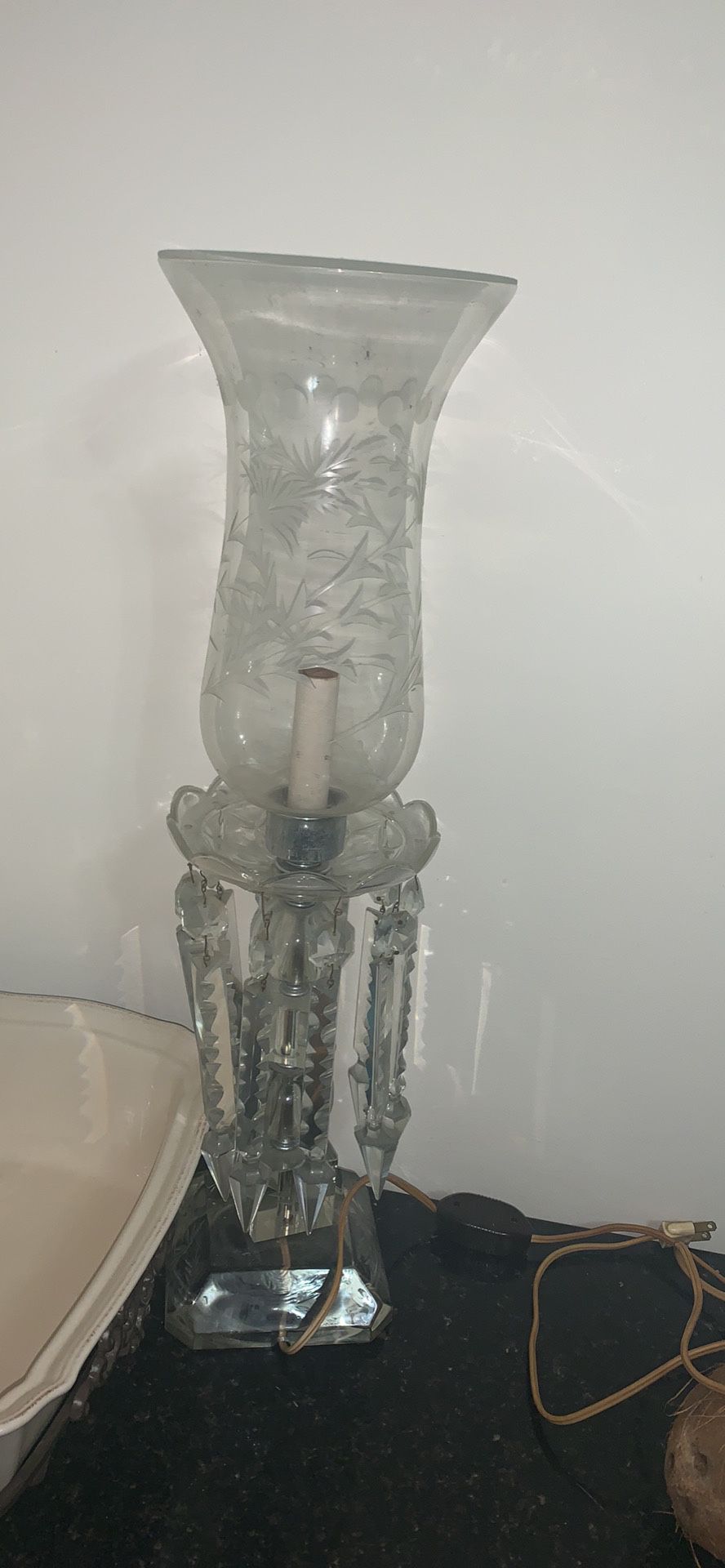 Lamp works perfectly!!! Heavy crystal hanging antique