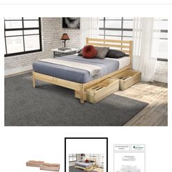 Queen size Hardwood Bed with Drawers