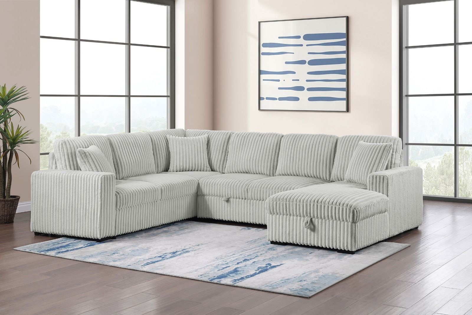 New Sectional Corduroy Grey