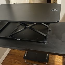 IKEA desk with office chair & computer manual riser
