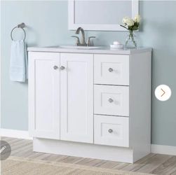 Bannister 37 in. Single Sink White Bath Vanity with Granite-Look Colorpoint White Cultured Marble Top (Assembled)