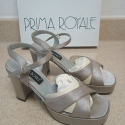 Prima Royale Shoes Satin Silver Silky Size 8.5 High Hill Platform 