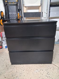 Fully refreshed black three drawer dresser
