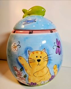 Hausenware Ceramic Kitty Cat Treat Cookie Jar Canister By Mary Jane Mitchell