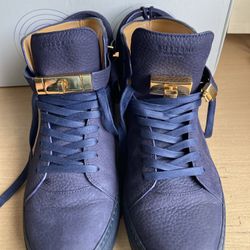 Buscemi Men’s 100mm Nubuck Blue Ink Gold Hardware High Top Sneakers US 13 EU 47