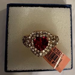 Red and White Austrian Crystal 3.00 ctw Ring plated RG Stainless Steel size 8