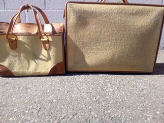 VINTAGE Hartmann Tweed And Leather Travel Set