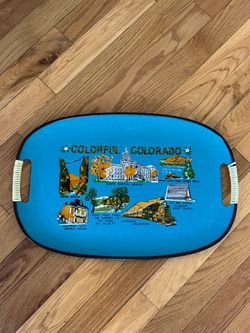 Vintage Colorful Colorado Souvenir Serving Tray Mid Century Travel Retro Japan