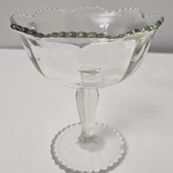 Vintage Glass 6.25” Compote Sherbert Fruit Dessert Glass Beads on Rim Scalloped 