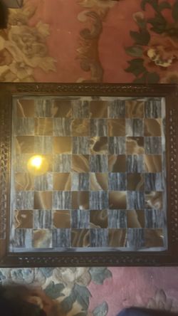 Chess board vintage marble top and hand carved wooden sides