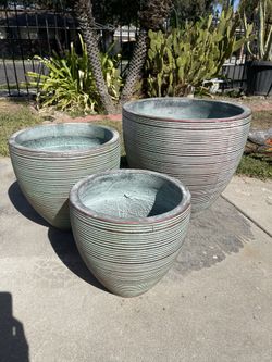Concrete Planters-Round Cement Pots-($185 set of 3)