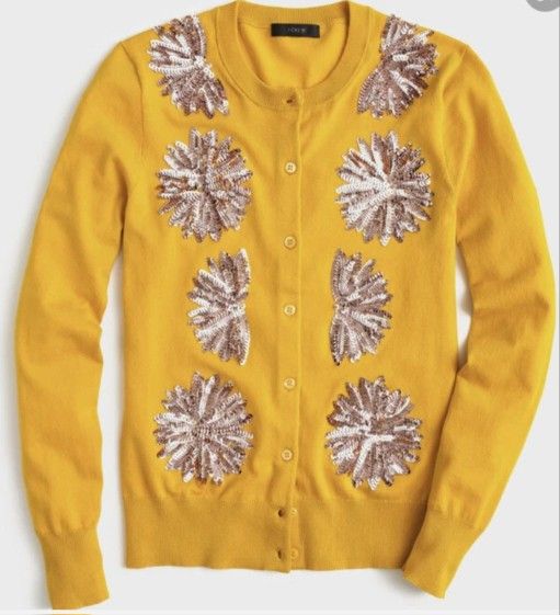 J Crew Womens Medium Mustard Yellow Jackie Sweater Rose Gold Sequins Merino Wool