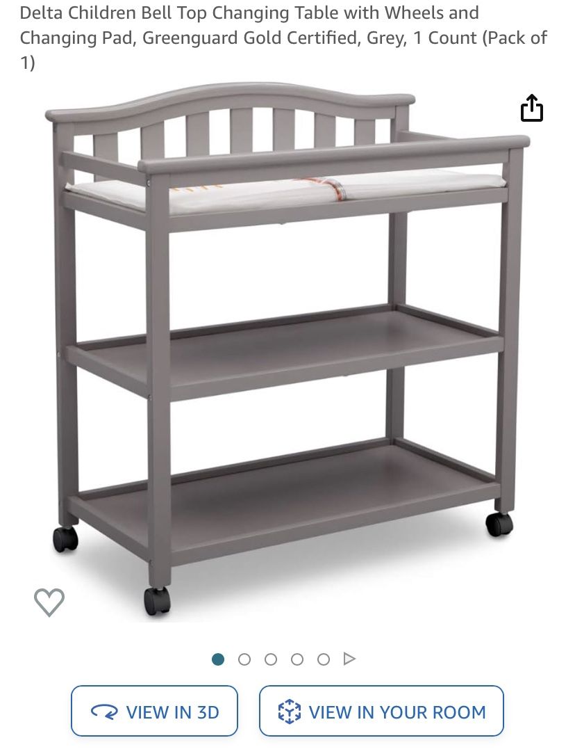 Delta Children Bell Top Changing Table with Wheels and Greenguard Gold Certified, Grey Local Pick Up Used but can be touched up to be like new Origina