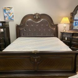 Stanley Cherry Brown Upholstered Sleigh Bedroom Set//Dresser,mirror,nightstand, Chest, Bed//Mattress Sold Separately 