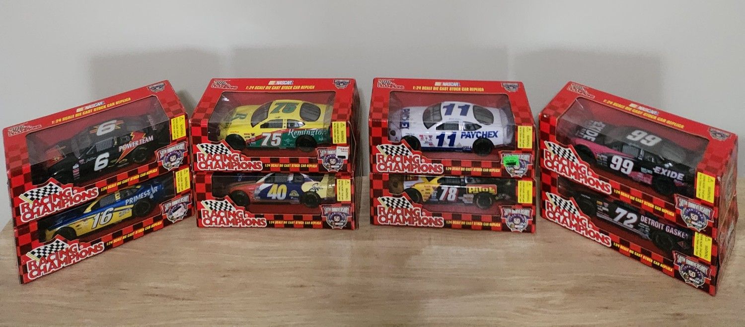 Set of 8 Racing Champions (50th Anniversary) Die-Cast Cars (All New In Box)