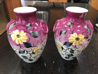 Antique porcelain Lamp, Hand Painted Floral Vase,7.5”.