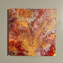 Abstract Original Acrylic Pour Painting 12” x 12” x  .8” Signed