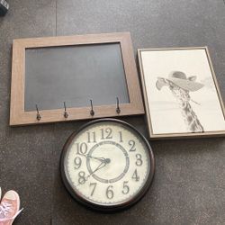 Home Decor Lot Clock, Hanging Board, Framed Picture 