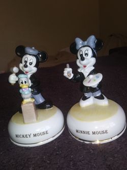 DISNEY! DISNEY! 2 COLLECTABLE VINTAGE DISNEY JAPAN EARLY VERSION MICKEY AND MINNIE PORCELAIN MUCIC BOXES